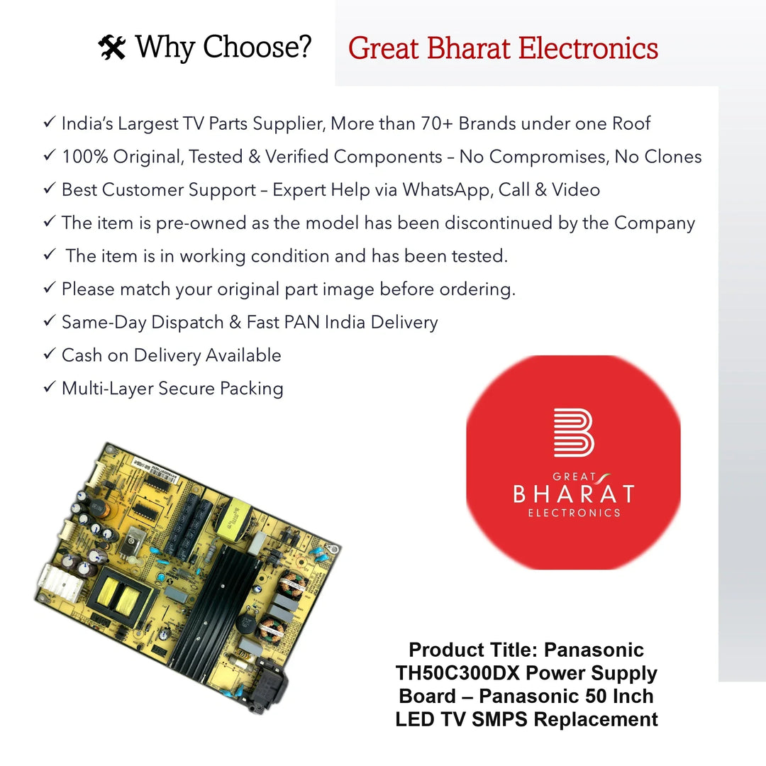 Panasonic TH50C300DX Power Supply Board – Panasonic 50 Inch LED TV SMPS Replacement - Great Bharat Electronics