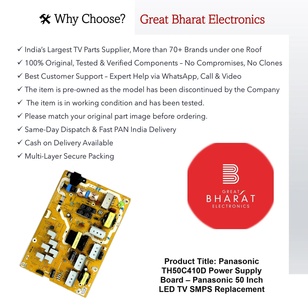 Panasonic TH50C410D Power Supply Board – Panasonic 50 Inch LED TV SMPS Replacement - Great Bharat Electronics