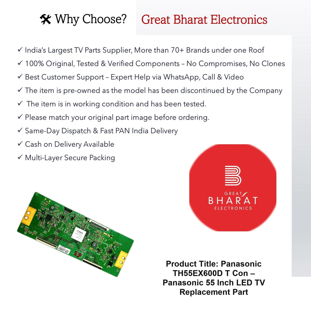Panasonic TH55EX600D T-Con Board – Panasonic 55 Inch LED TV Replacement Part - Great Bharat Electronics