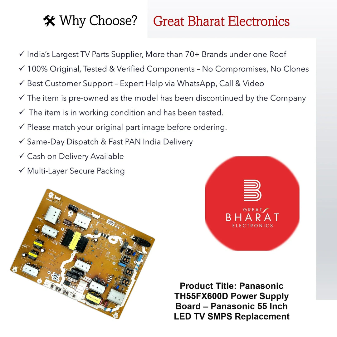 Panasonic TH55FX600D Power Supply Board – Panasonic 55 Inch LED TV SMPS Replacement - Great Bharat Electronics