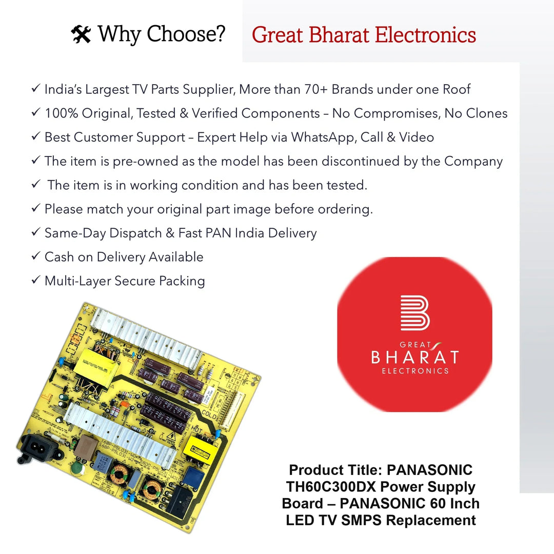 Panasonic TH60C300DX Power Supply Board – Panasonic 60 Inch LED TV SMPS Replacement - Great Bharat Electronics
