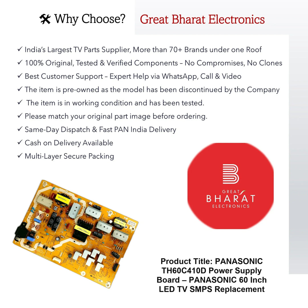 Panasonic TH60C410D Power Supply Board – Panasonic 60 Inch LED TV SMPS Replacement - Great Bharat Electronics
