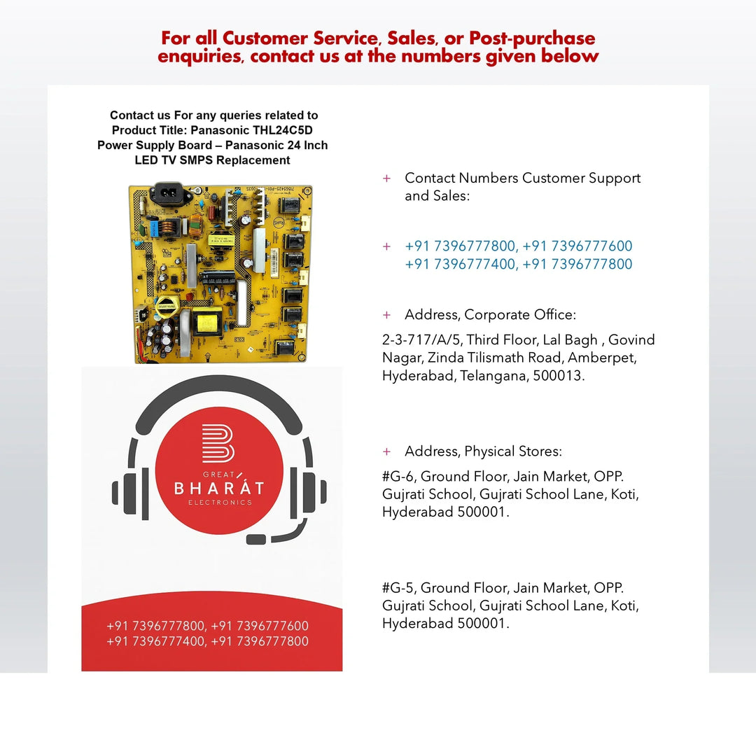 Panasonic THL24C5D Power Supply Board – Panasonic 24 Inch LED TV SMPS Replacement - Great Bharat Electronics