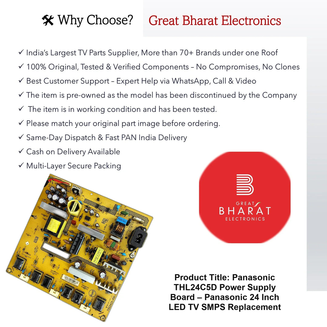 Panasonic THL24C5D Power Supply Board – Panasonic 24 Inch LED TV SMPS Replacement - Great Bharat Electronics