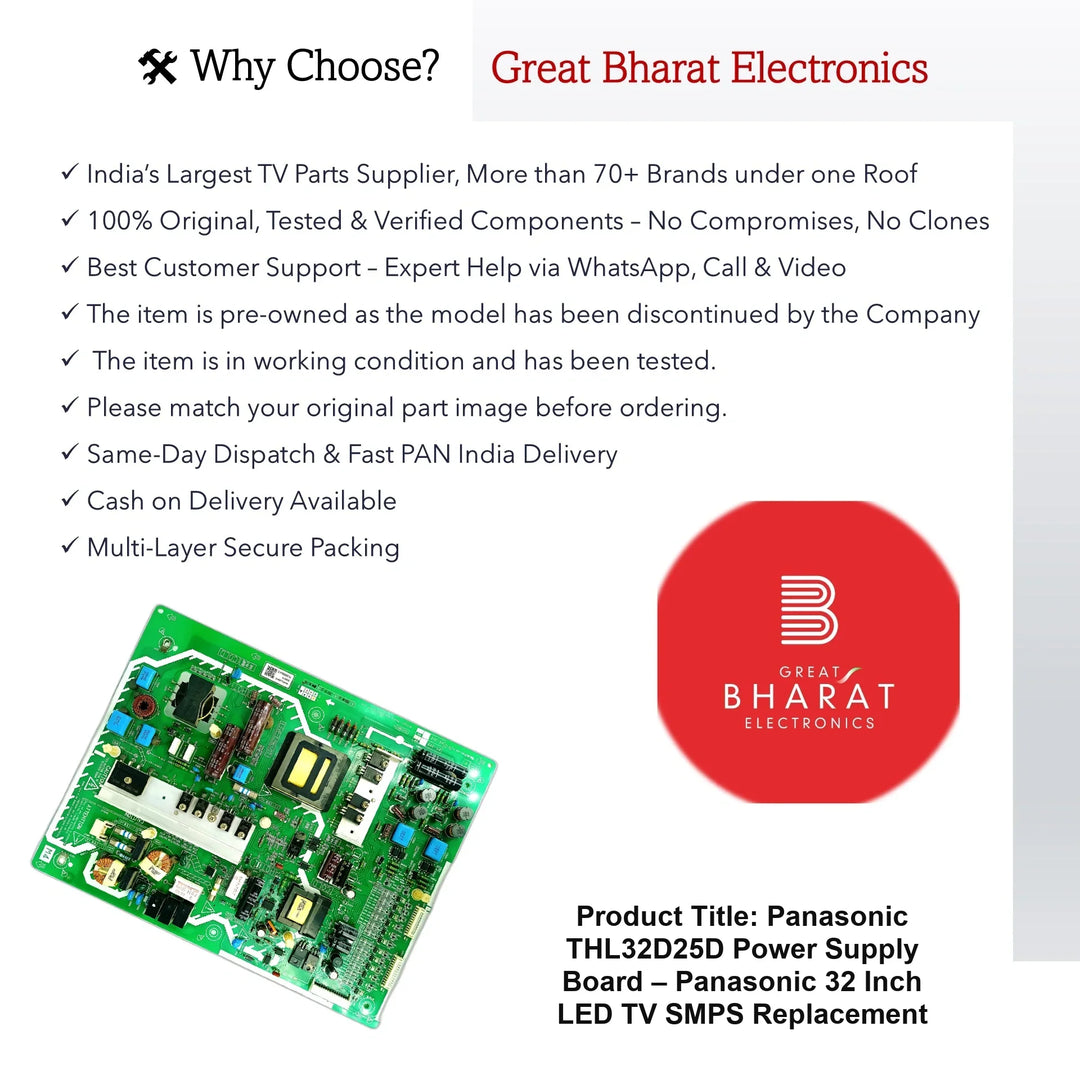 Panasonic THL32D25D Power Supply Board – Panasonic 32 Inch LED TV SMPS Replacement - Great Bharat Electronics