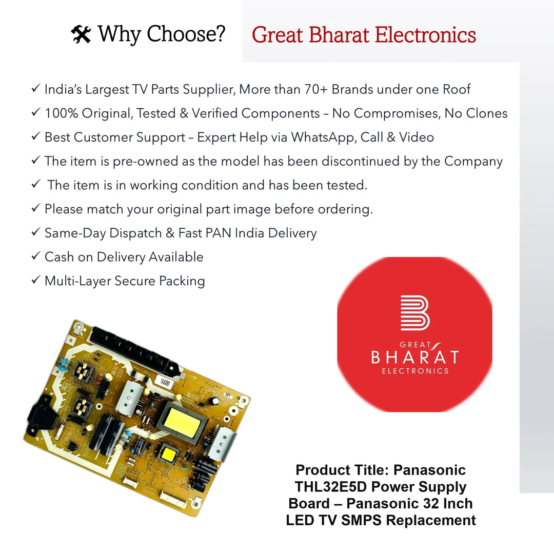 Panasonic THL32E5D Power Supply Board – Panasonic 32 Inch LED TV SMPS Replacement - Great Bharat Electronics
