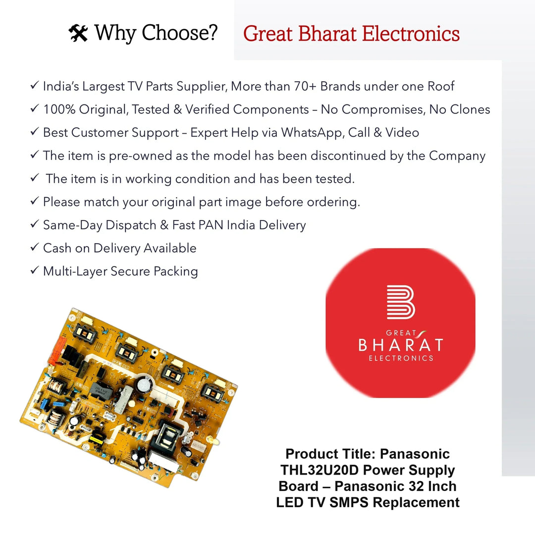Panasonic THL32U20D Power Supply Board – Panasonic 32 Inch LED TV SMPS Replacement - Great Bharat Electronics