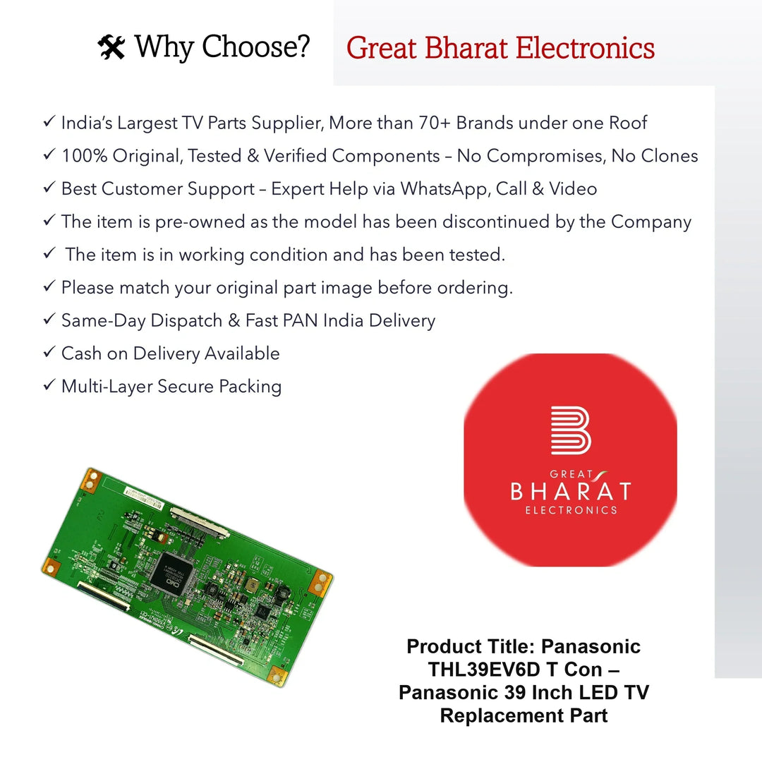 Panasonic THL39EV6D T-Con Board – Panasonic 39 Inch LED TV Replacement Part - Great Bharat Electronics
