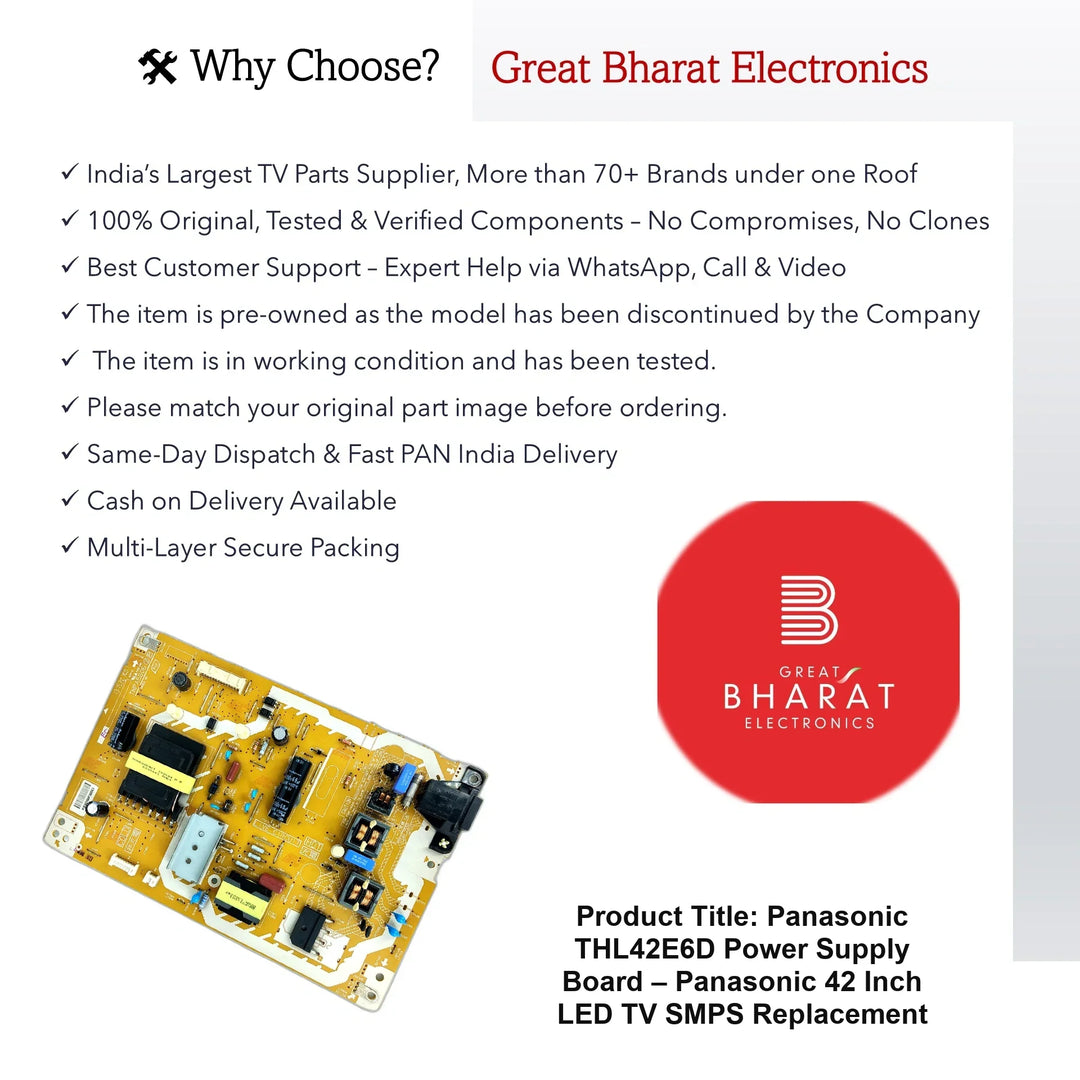 Panasonic THL42E6D Power Supply Board – Panasonic 42 Inch LED TV SMPS Replacement - Great Bharat Electronics