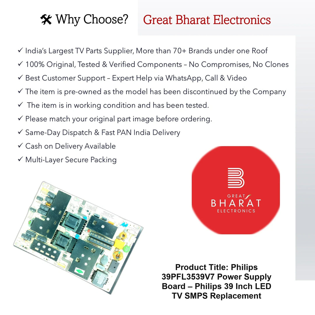 Philips 39PFL3539V7 Power Supply Board – Philips 39 Inch LED TV SMPS Replacement - Great Bharat Electronics