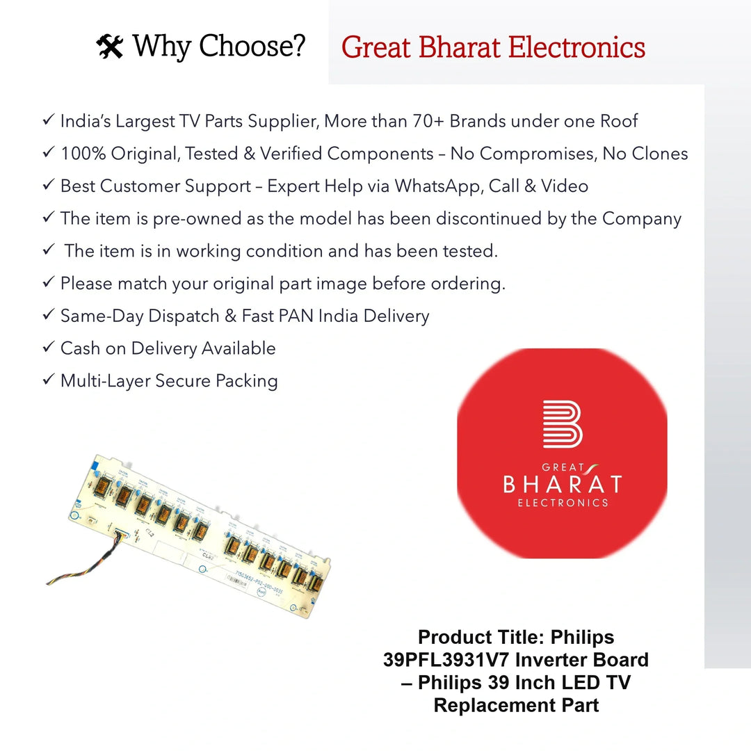 Philips 39PFL3931V7 Inverter Board – Philips 39 Inch LED TV Replacement Part - Great Bharat Electronics