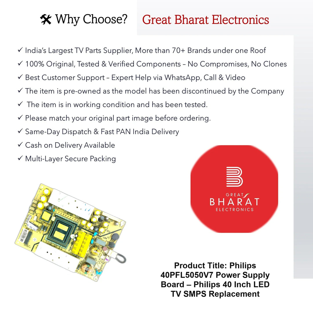 Philips 40PFL5050V7 Power Supply Board – Philips 40 Inch LED TV SMPS Replacement - Great Bharat Electronics