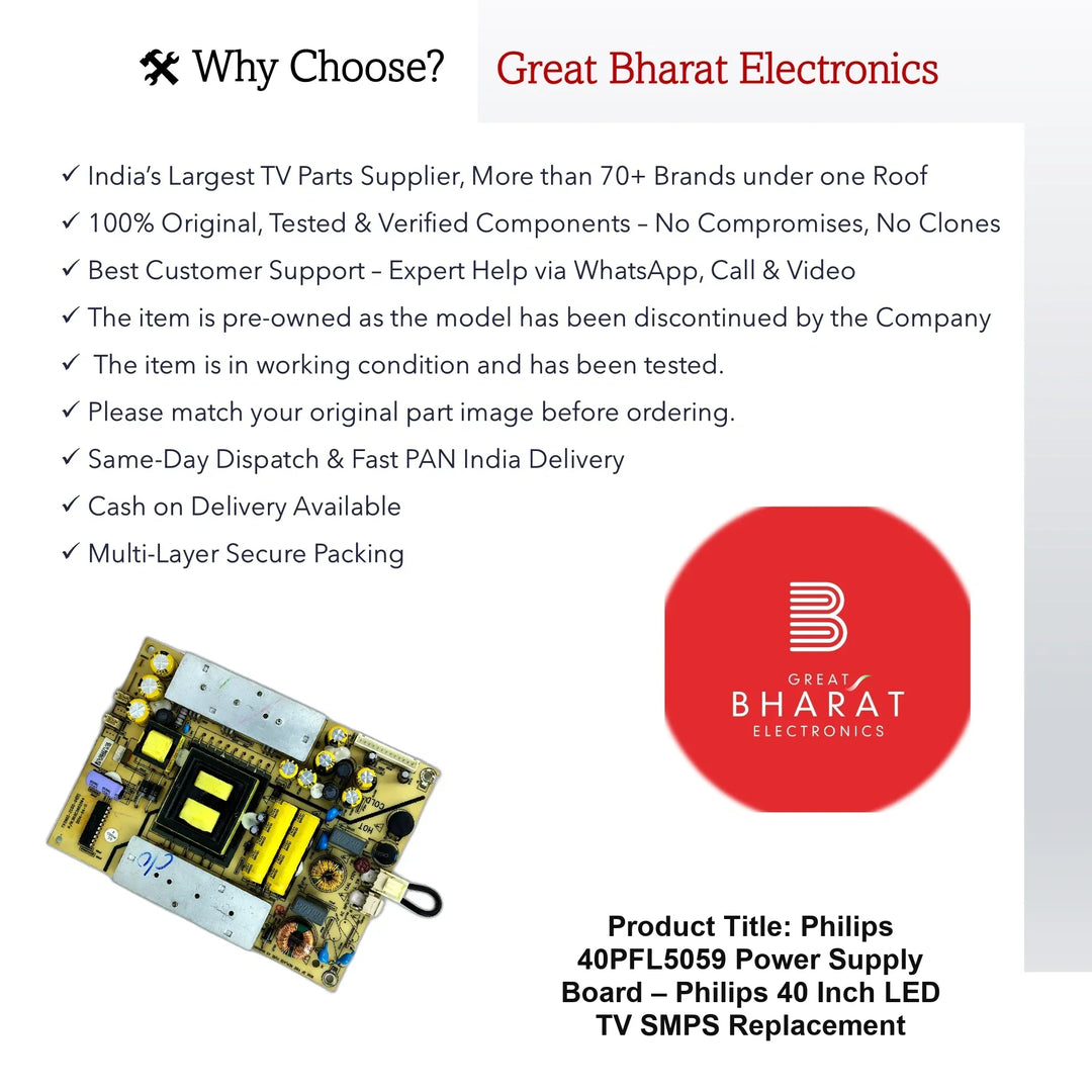 Philips 40PFL5059 Power Supply Board – Philips 40 Inch LED TV SMPS Replacement - Great Bharat Electronics