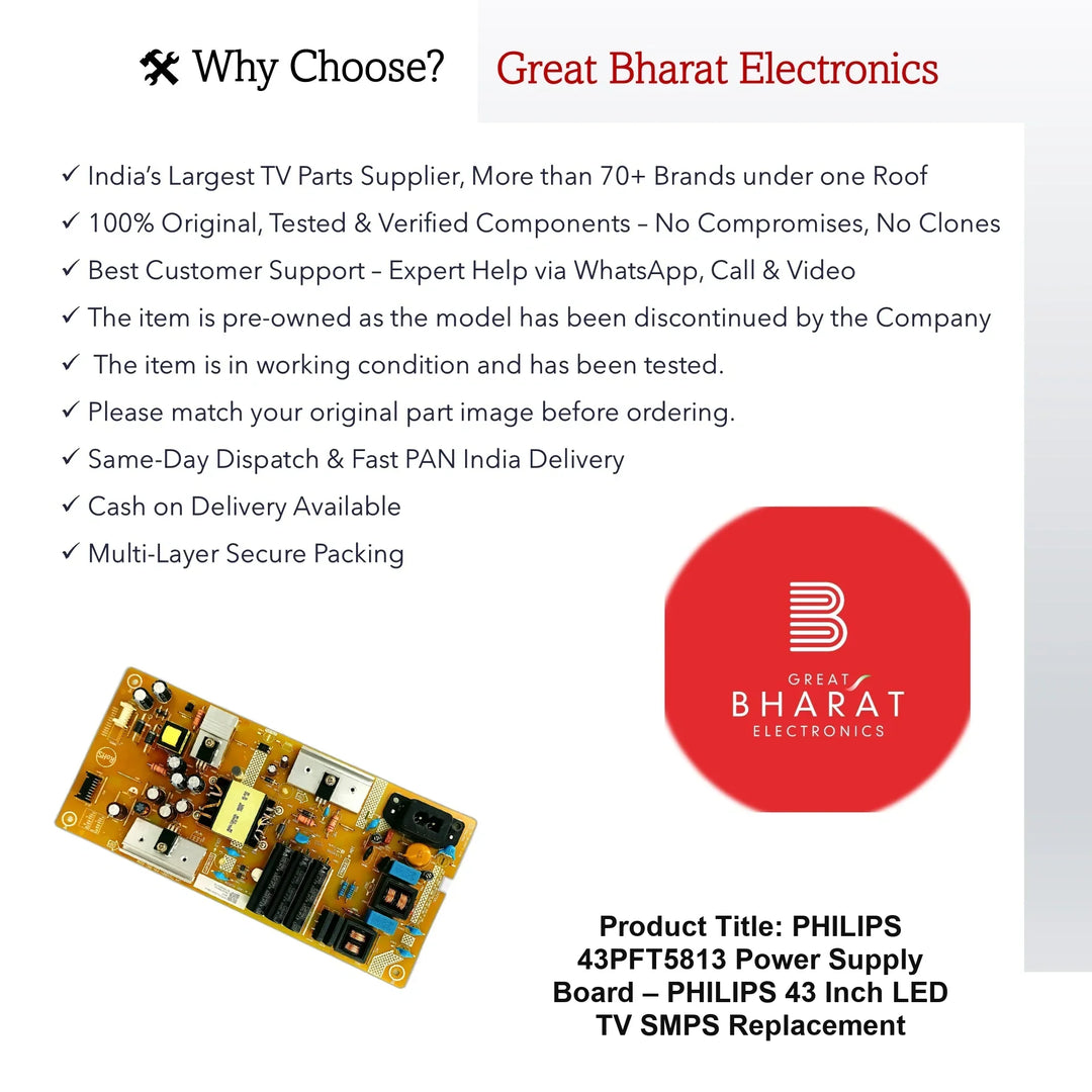 Philips 43PFT5813 Power Supply Board – Philips 43 Inch LED TV SMPS Replacement - Great Bharat Electronics