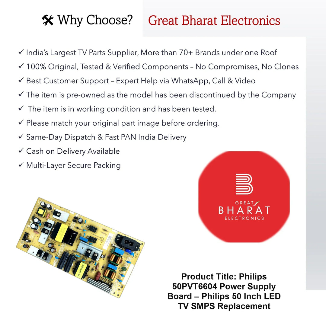 Philips 50PVT6604 Power Supply Board – Philips 50 Inch LED TV SMPS Replacement - Great Bharat Electronics