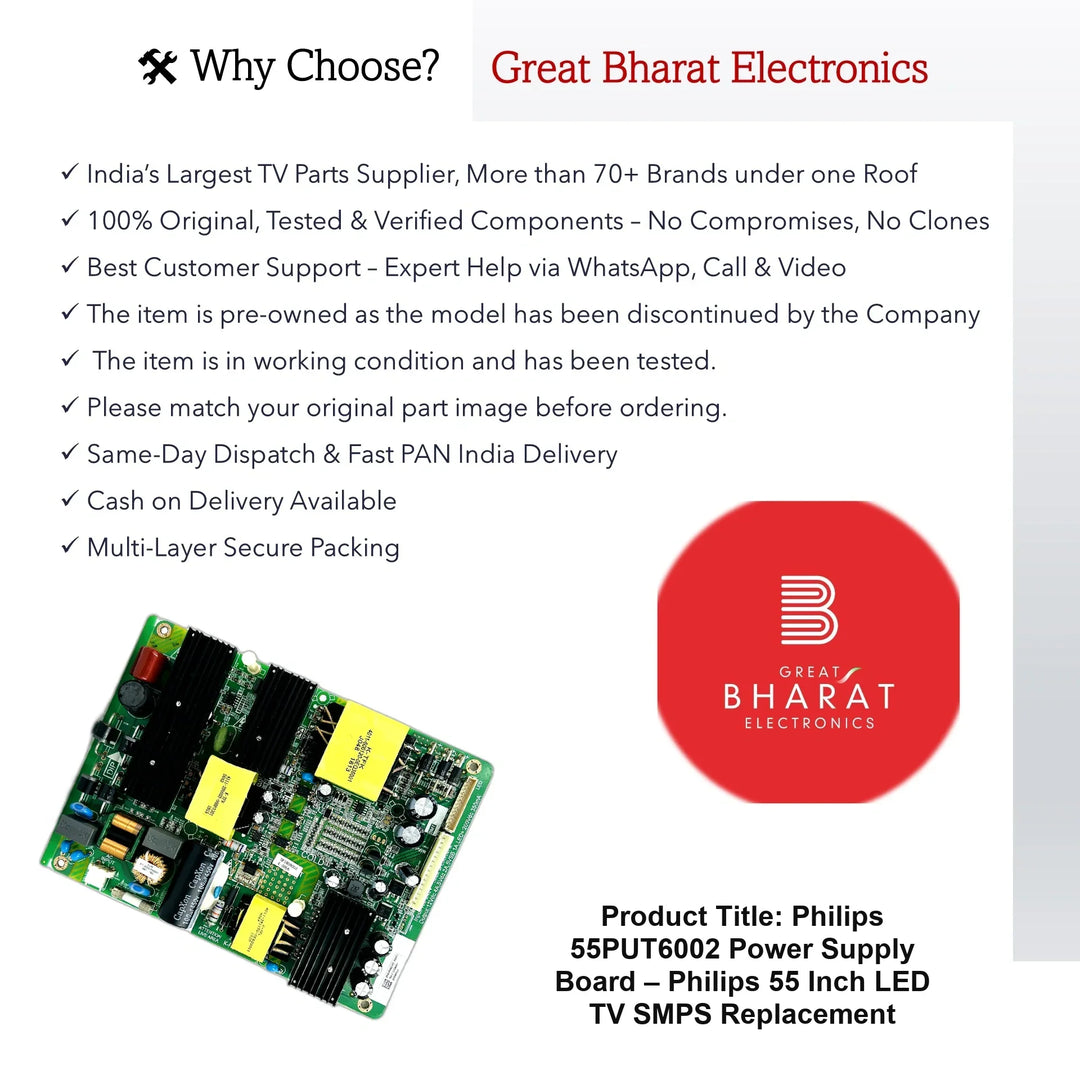 Philips 55PUT6002 Power Supply Board – Philips 55 Inch LED TV SMPS Replacement - Great Bharat Electronics