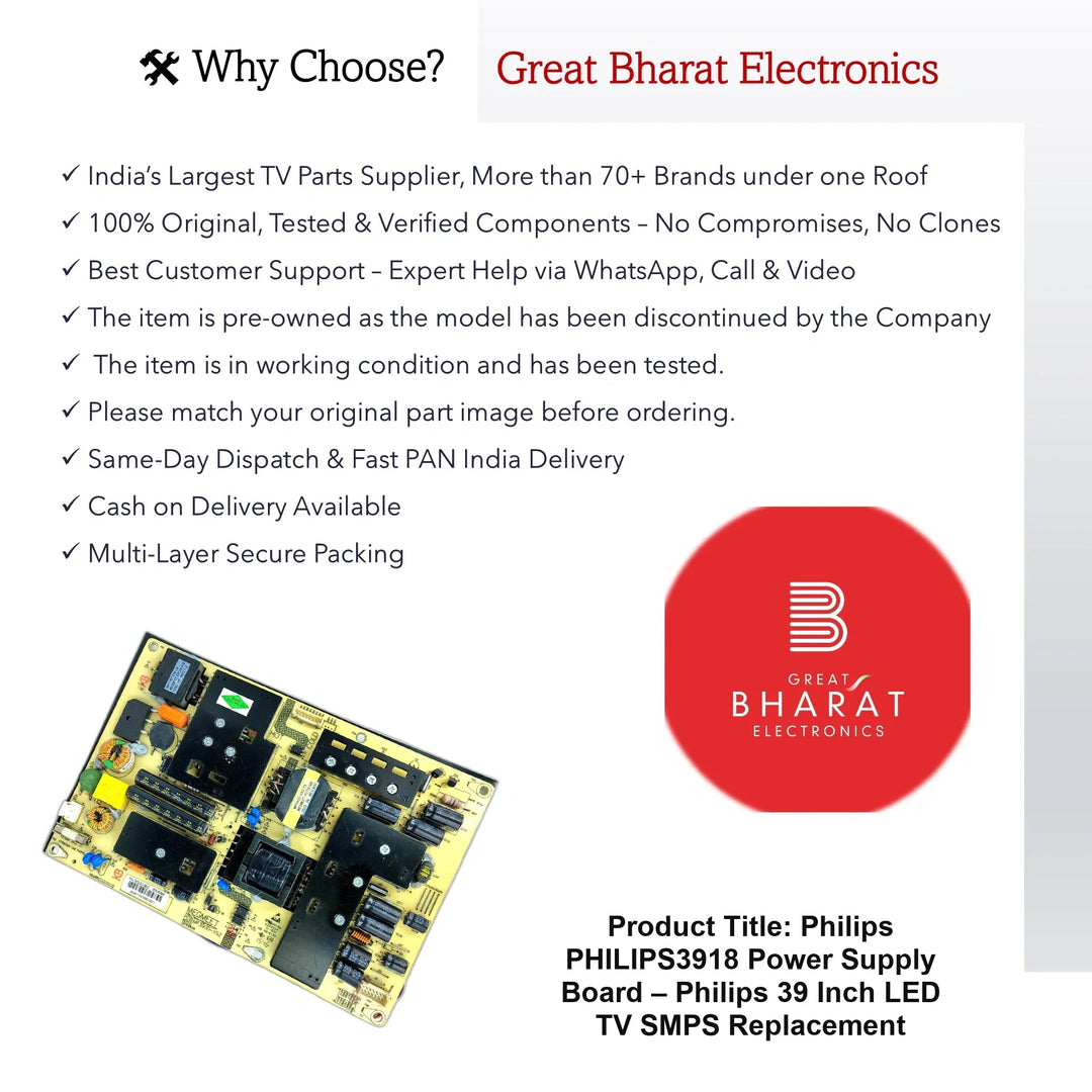 Philips Philips3918 Power Supply Board – Philips 39 Inch LED TV SMPS Replacement - Great Bharat Electronics