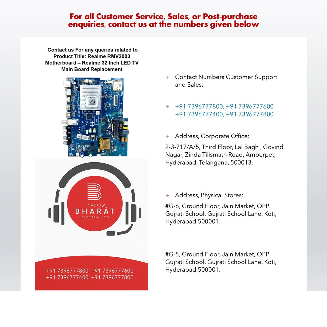 Realme RMV2003 Motherboard – Realme 32 Inch LED TV Main Board Replacement - Great Bharat Electronics