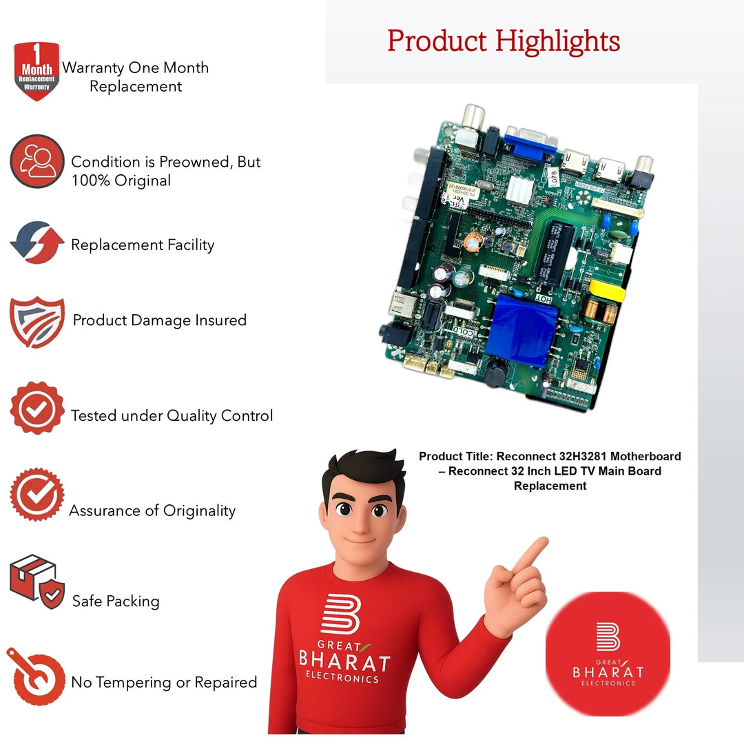 Reconnect 32H3281 Motherboard – Reconnect 32 Inch LED TV Main Board Replacement - Great Bharat Electronics