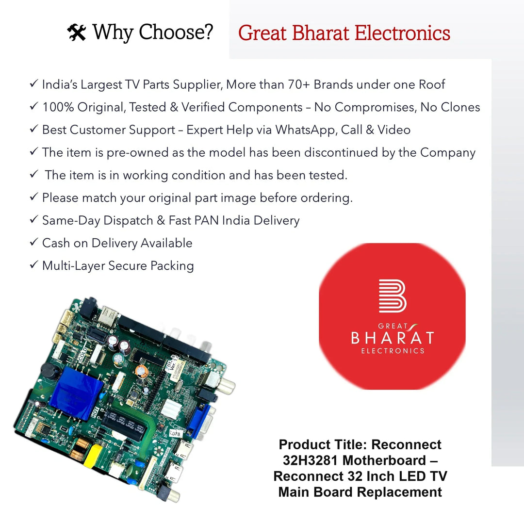 Reconnect 32H3281 Motherboard – Reconnect 32 Inch LED TV Main Board Replacement - Great Bharat Electronics