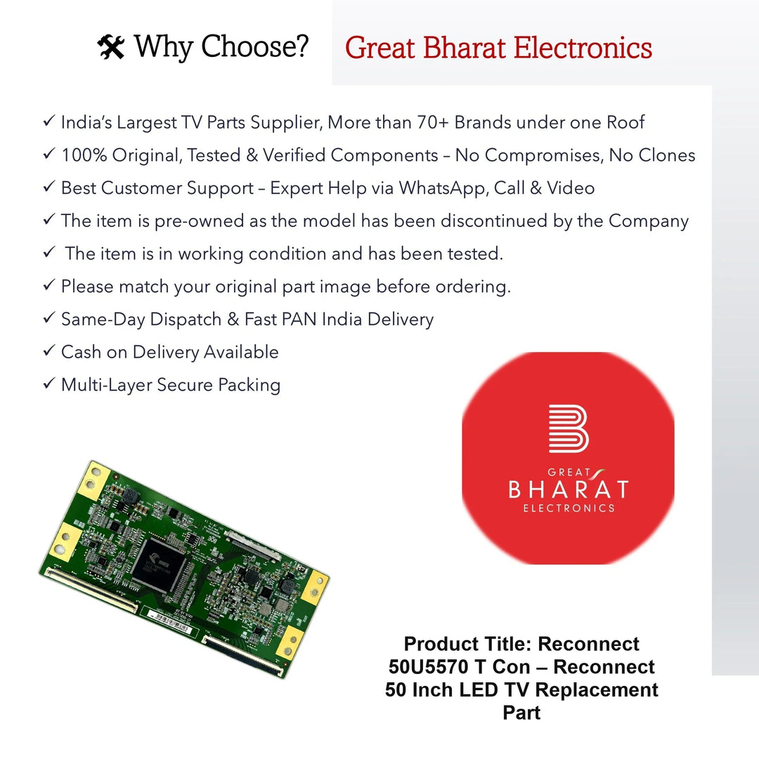 Reconnect 50U5570 T-Con Board β Reconnect 50 Inch LED TV Replacement Part - Great Bharat Electronics