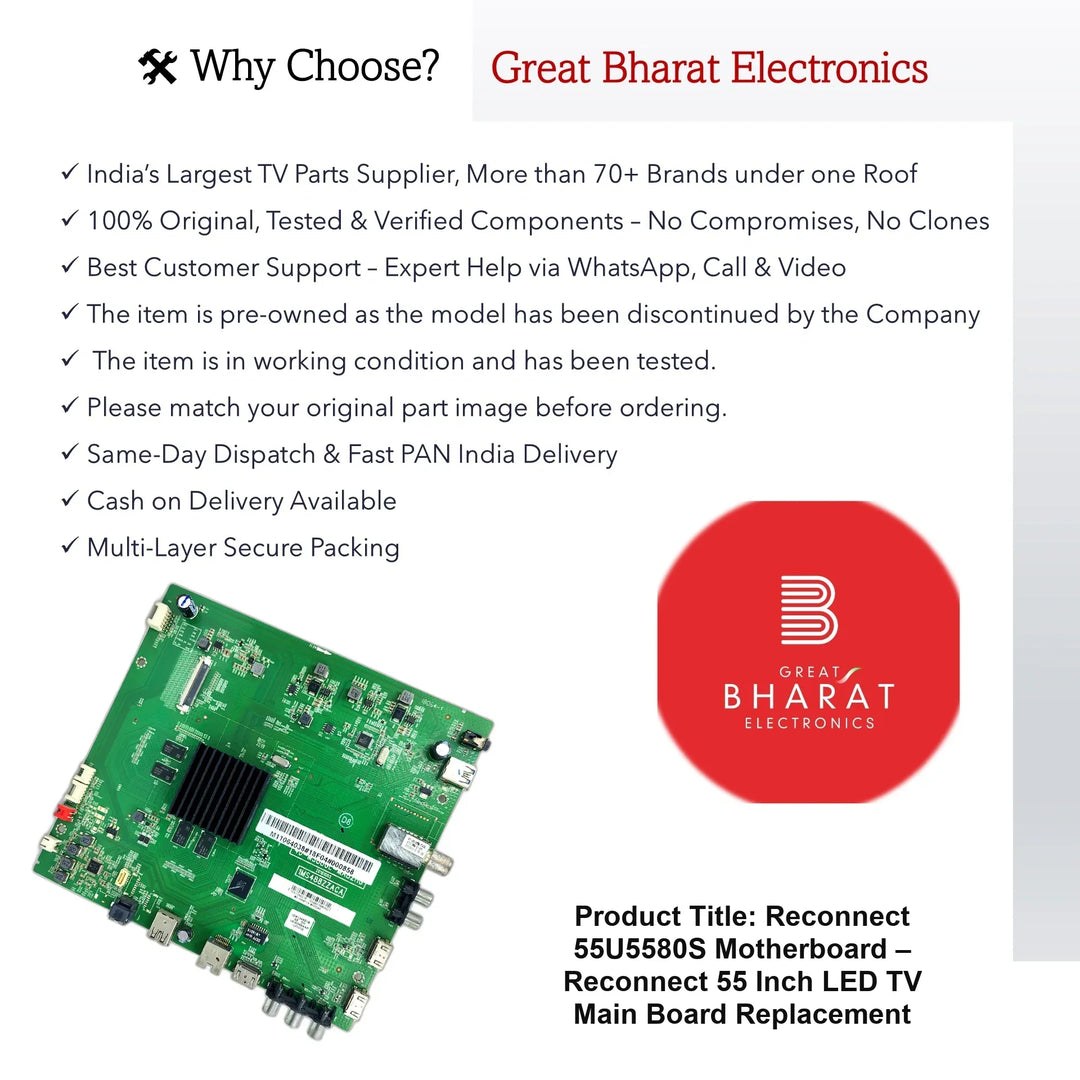Reconnect 55U5580S Motherboard – Reconnect 55 Inch LED TV Main Board Replacement - Great Bharat Electronics