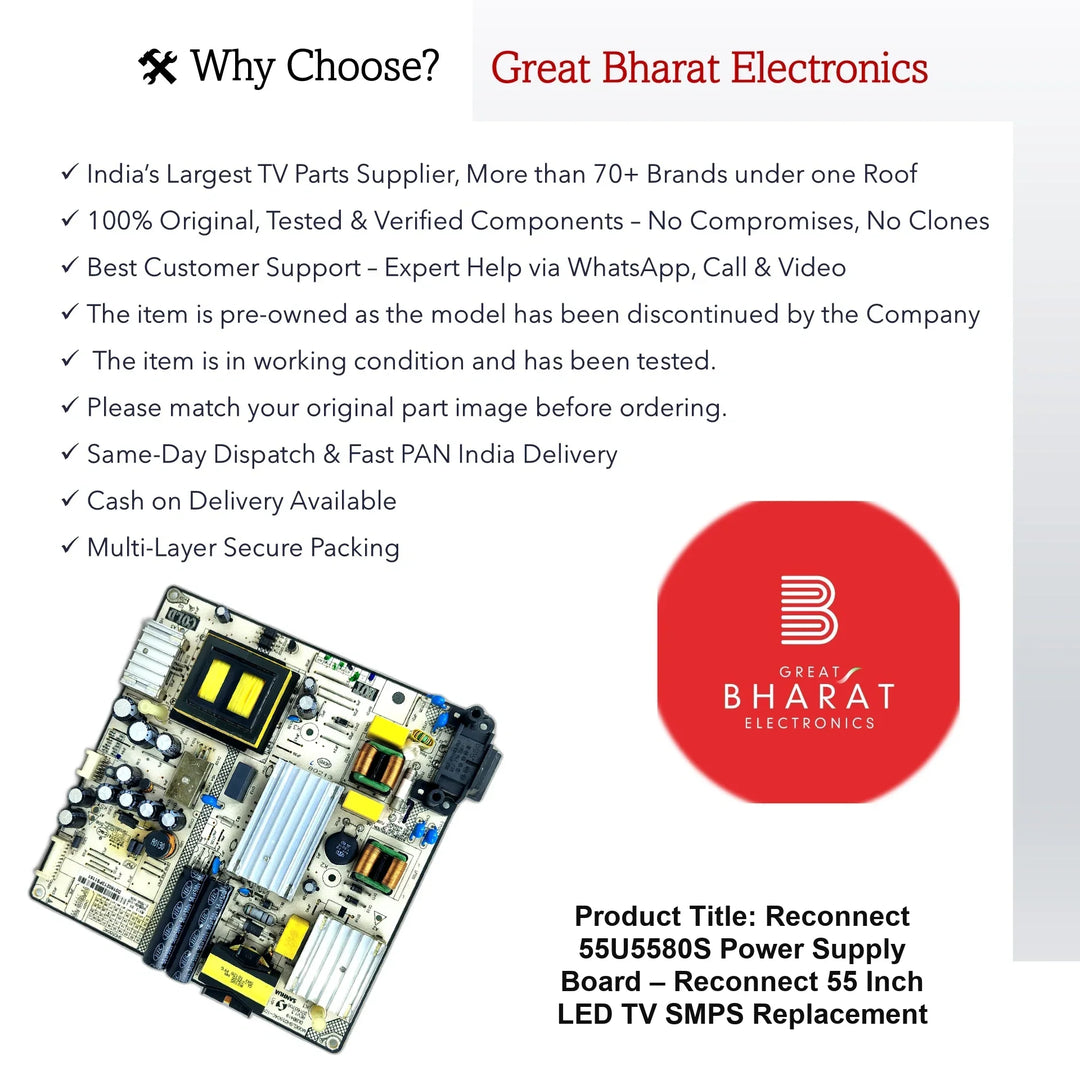 Reconnect 55U5580S Power Supply Board – Reconnect 55 Inch LED TV SMPS Replacement - Great Bharat Electronics