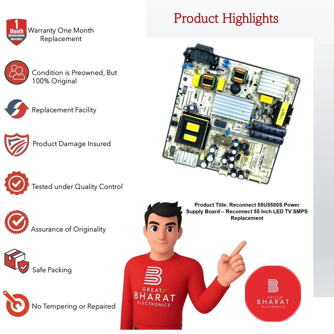 Reconnect 55U5580S Power Supply Board – Reconnect 55 Inch LED TV SMPS Replacement - Great Bharat Electronics