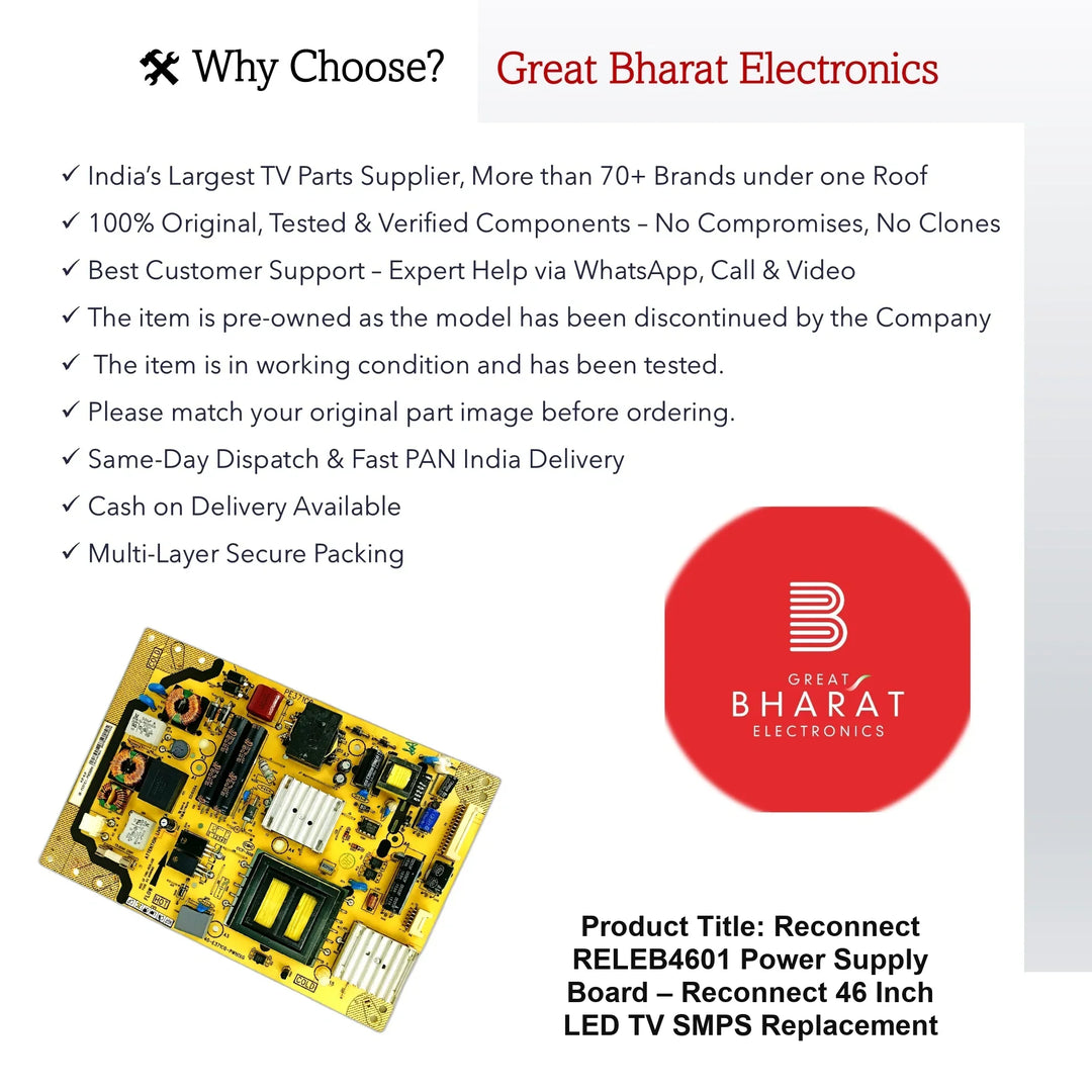 Reconnect RELEB4601 Power Supply Board – Reconnect 46 Inch LED TV SMPS Replacement - Great Bharat Electronics