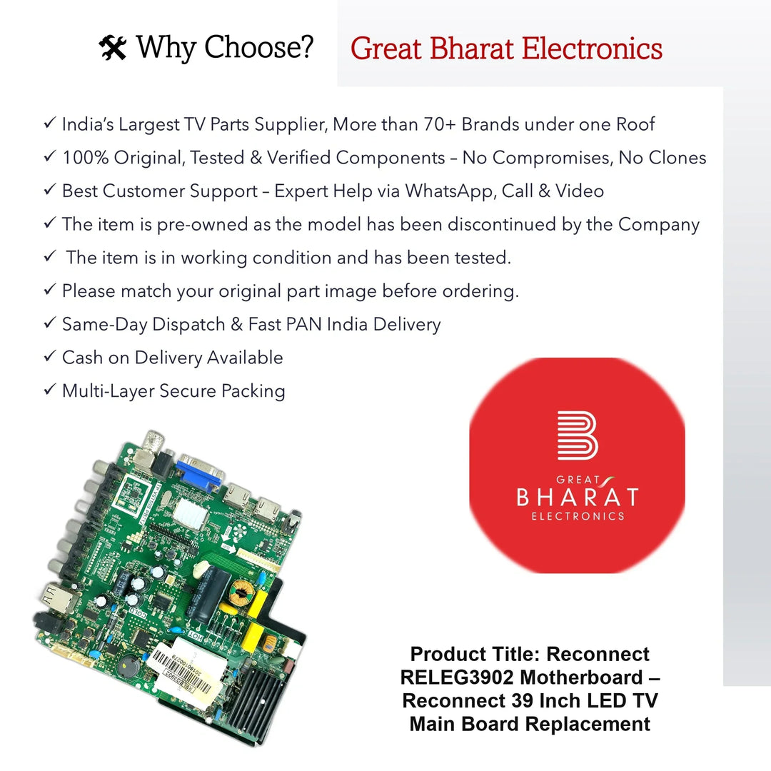 Reconnect RELEG3902 Motherboard – Reconnect 39 Inch LED TV Main Board Replacement - Great Bharat Electronics