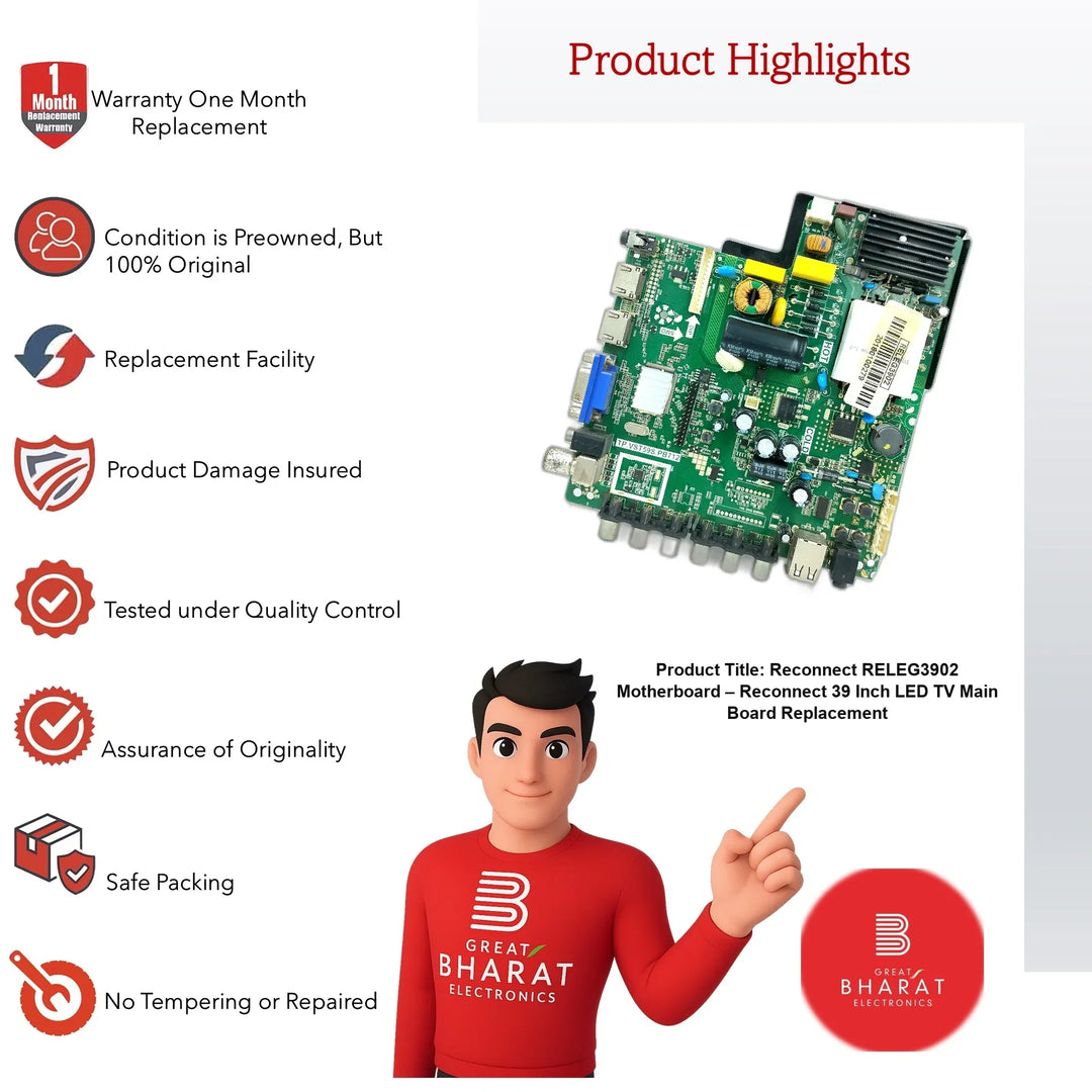 Reconnect RELEG3902 Motherboard – Reconnect 39 Inch LED TV Main Board Replacement - Great Bharat Electronics