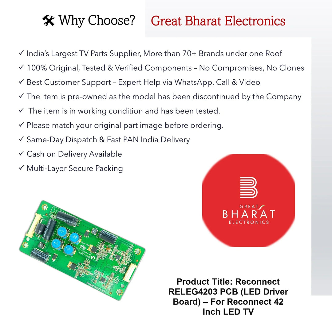 Reconnect RELEG4203 PCB (LED Driver Board) – For Reconnect 42 Inch LED TV - Great Bharat Electronics