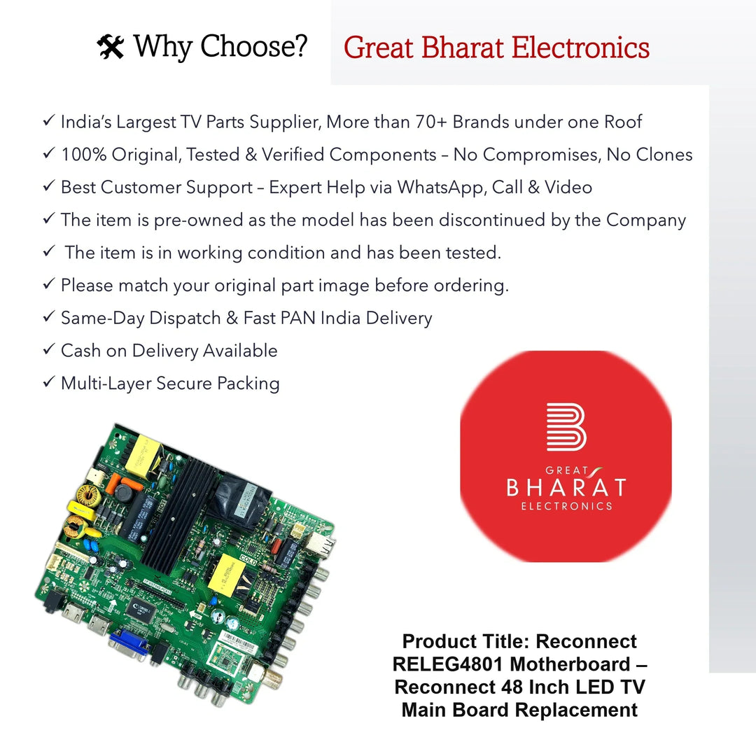 Reconnect RELEG4801 Motherboard – Reconnect 48 Inch LED TV Main Board Replacement - Great Bharat Electronics