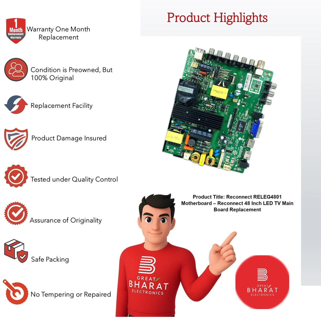 Reconnect RELEG4801 Motherboard – Reconnect 48 Inch LED TV Main Board Replacement - Great Bharat Electronics