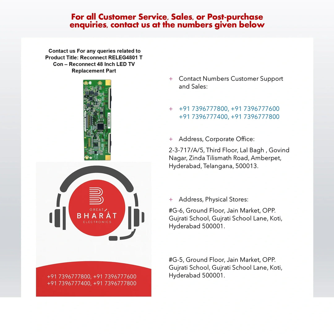 Reconnect RELEG4801 T-Con Board β Reconnect 48 Inch LED TV Replacement Part - Great Bharat Electronics