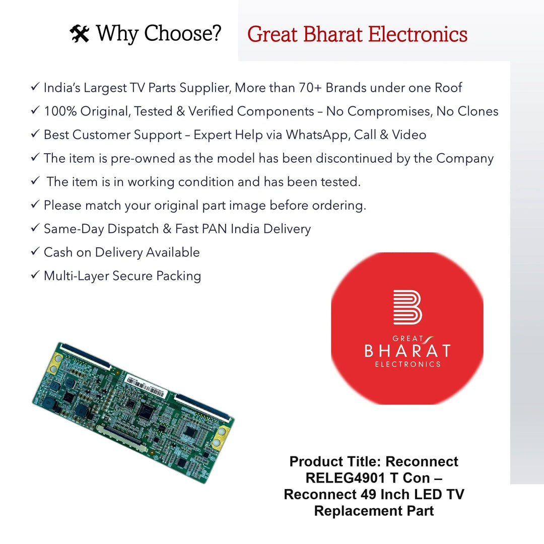 Reconnect RELEG4901 T-Con Board β Reconnect 49 Inch LED TV Replacement Part - Great Bharat Electronics