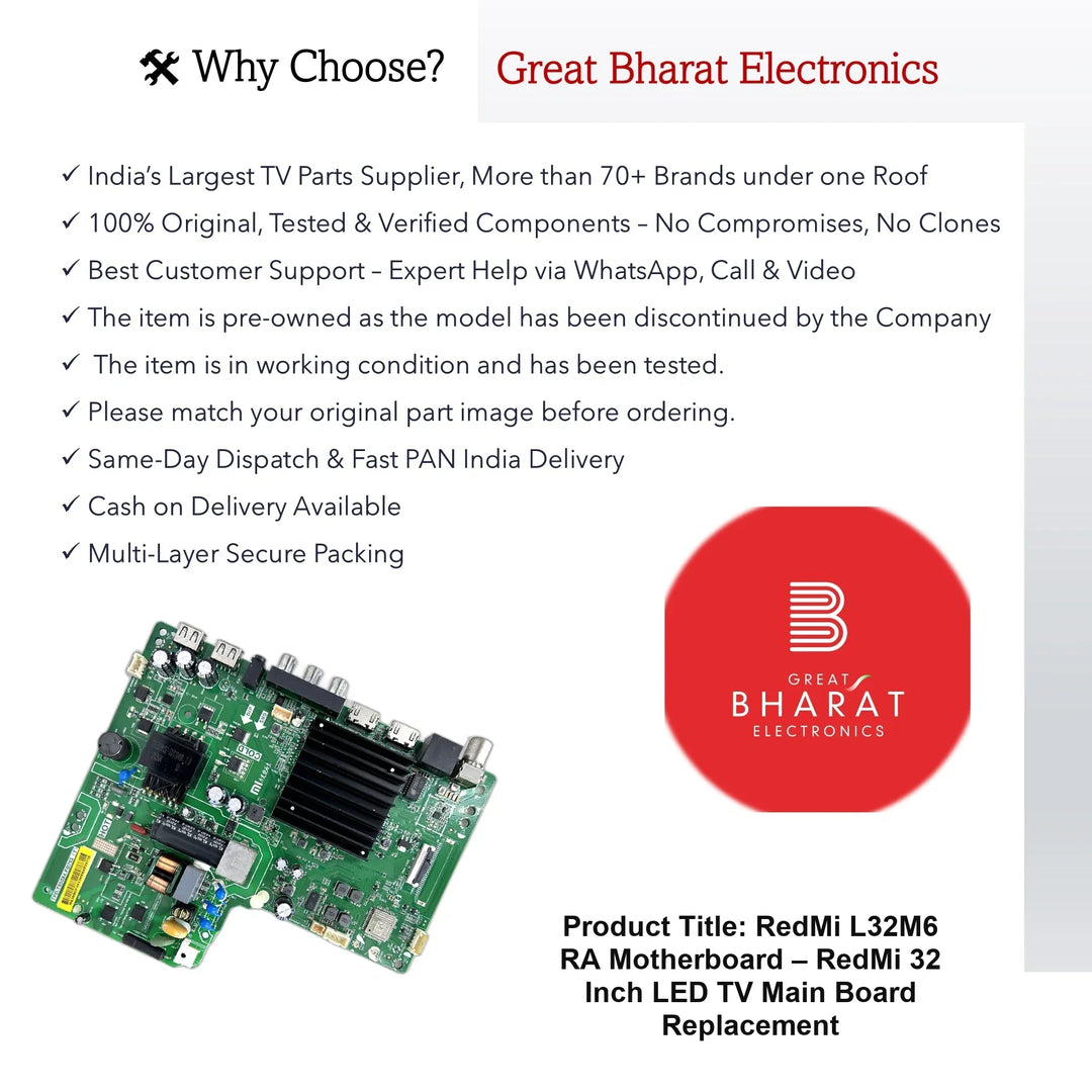 RedMi L32M6-RA Motherboard – RedMi 32 Inch LED TV Main Board Replacement - Great Bharat Electronics