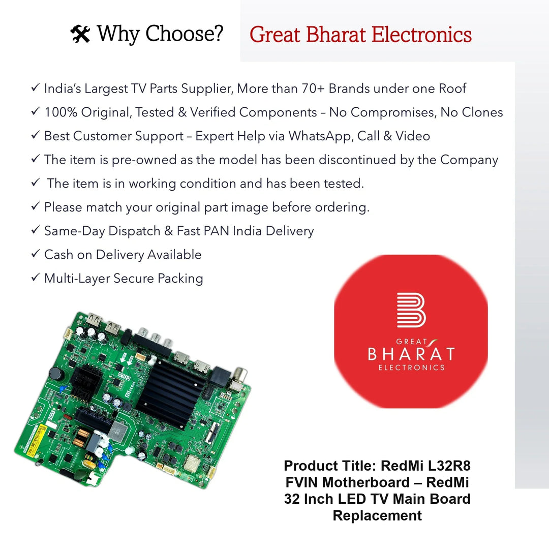 RedMi L32R8-FVIN Motherboard – RedMi 32 Inch LED TV Main Board Replacement - Great Bharat Electronics