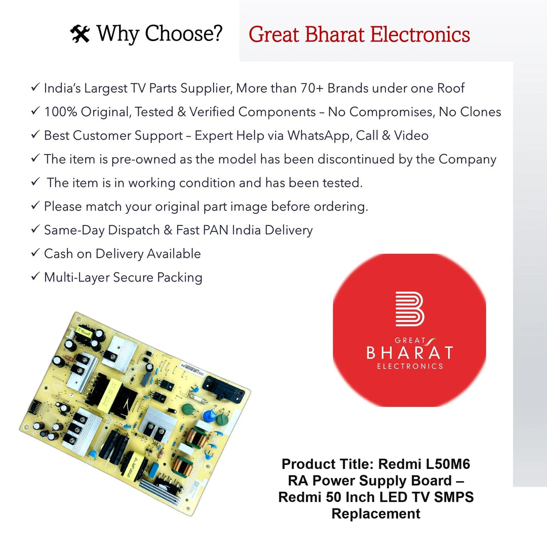 Redmi L50M6-RA Power Supply Board – Redmi 50 Inch LED TV SMPS Replacement - Great Bharat Electronics