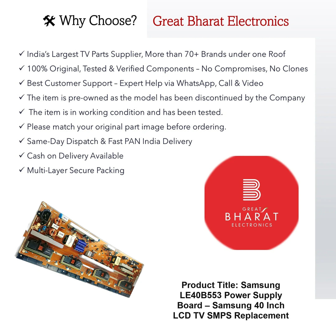 Samsung LE40B553 Power Supply Board – Samsung 40 Inch LCD TV SMPS Replacement - Great Bharat Electronics