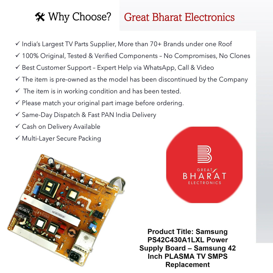 Samsung PS42C430A1LXL Power Supply Board – Samsung 42 Inch Plasma TV SMPS Replacement - Great Bharat Electronics