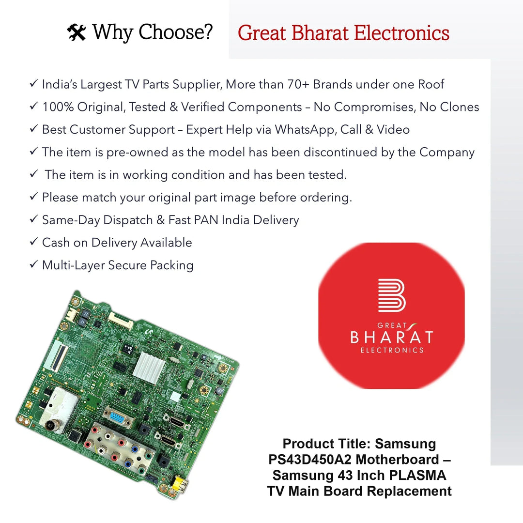 Samsung PS43D450A2 Motherboard – Samsung 43 Inch Plasma TV Main Board Replacement - Great Bharat Electronics