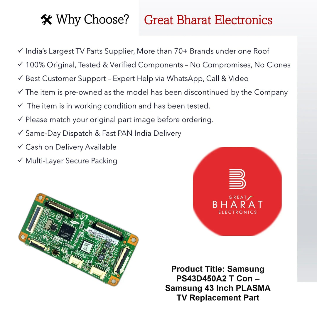 Samsung PS43D450A2 T-Con Board – Samsung 43 Inch Plasma TV Replacement Part - Great Bharat Electronics