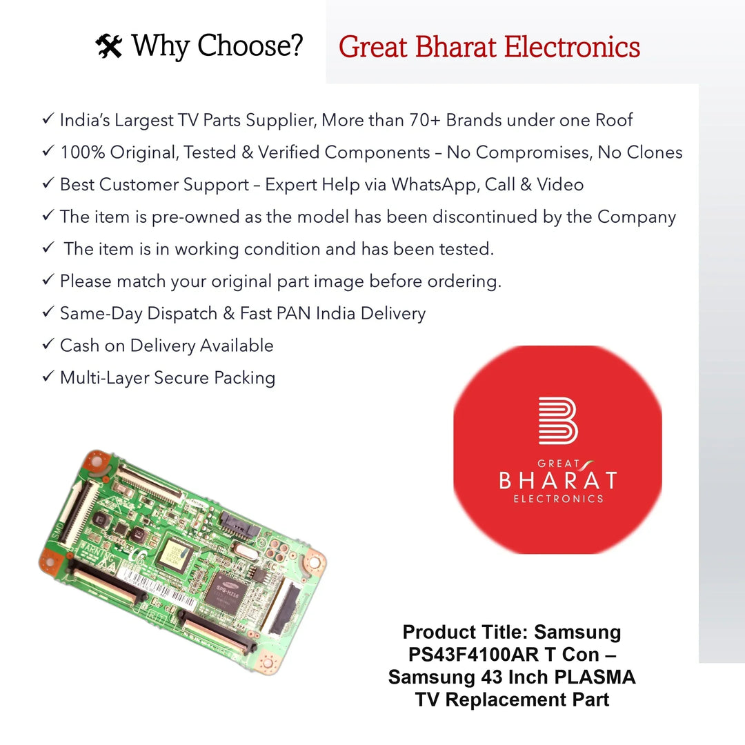 Samsung PS43F4100AR T-Con Board – Samsung 43 Inch Plasma TV Replacement Part - Great Bharat Electronics