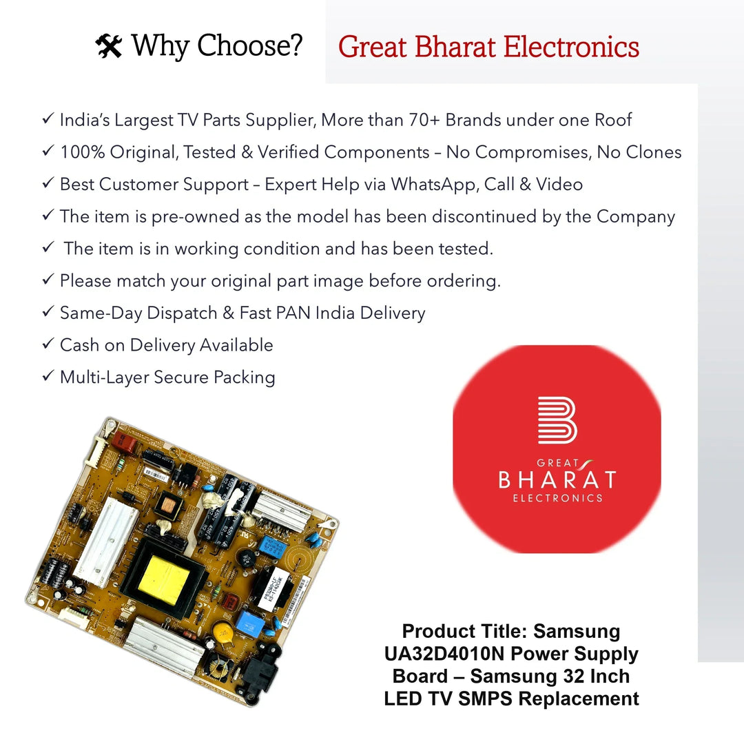 Samsung UA32D4010N Power Supply Board – Samsung 32 Inch LED TV SMPS Replacement - Great Bharat Electronics