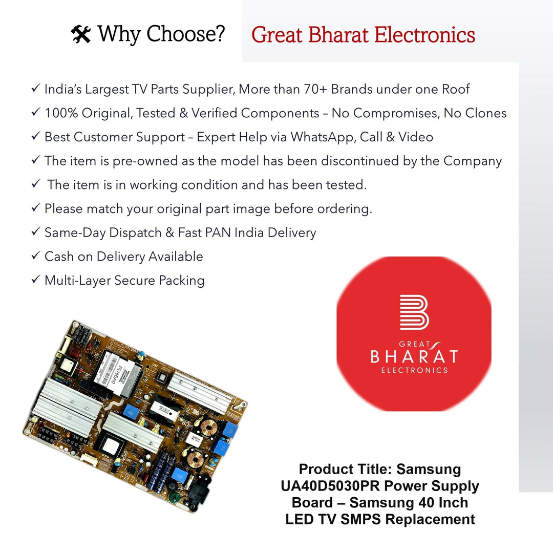 Samsung UA40D5030PR Power Supply Board – Samsung 40 Inch LED TV SMPS Replacement - Great Bharat Electronics