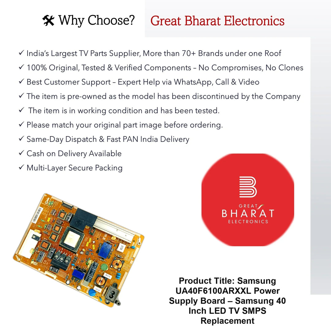 Samsung UA40F6100ARXXL Power Supply Board – Samsung 40 Inch LED TV SMPS Replacement - Great Bharat Electronics