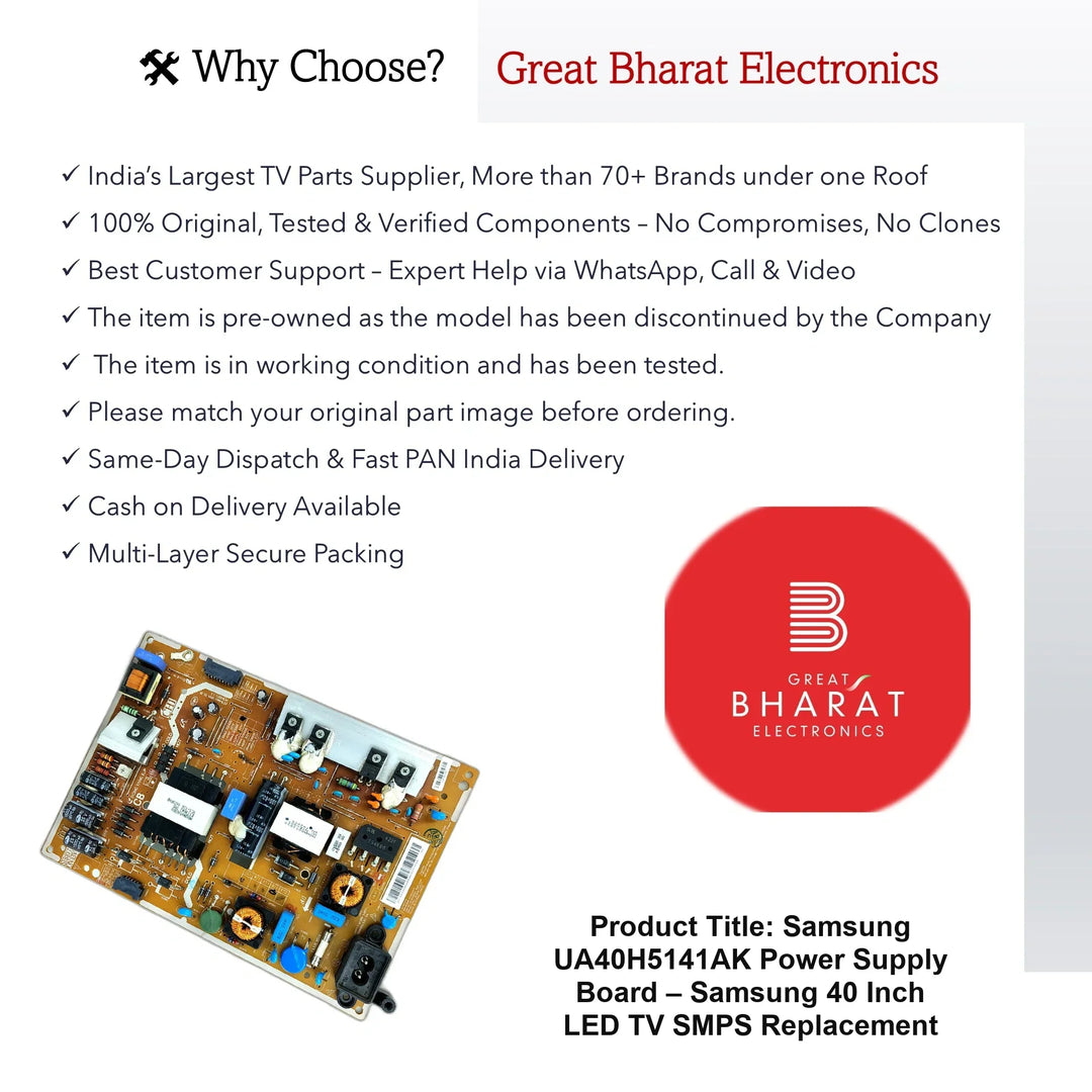 Samsung UA40H5141AK Power Supply Board – Samsung 40 Inch LED TV SMPS Replacement - Great Bharat Electronics
