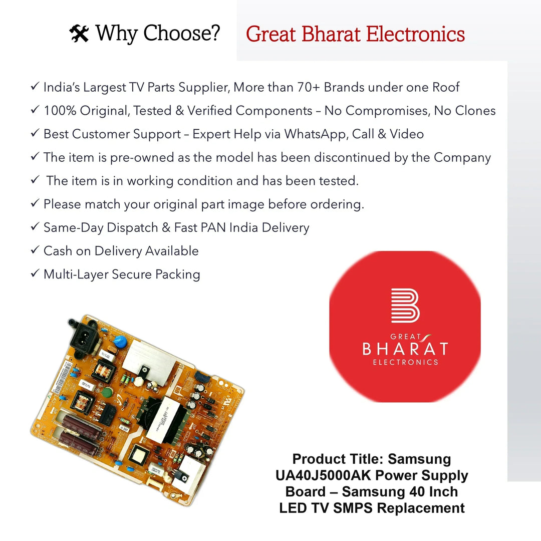 Samsung UA40J5000AK Power Supply Board – Samsung 40 Inch LED TV SMPS Replacement - Great Bharat Electronics