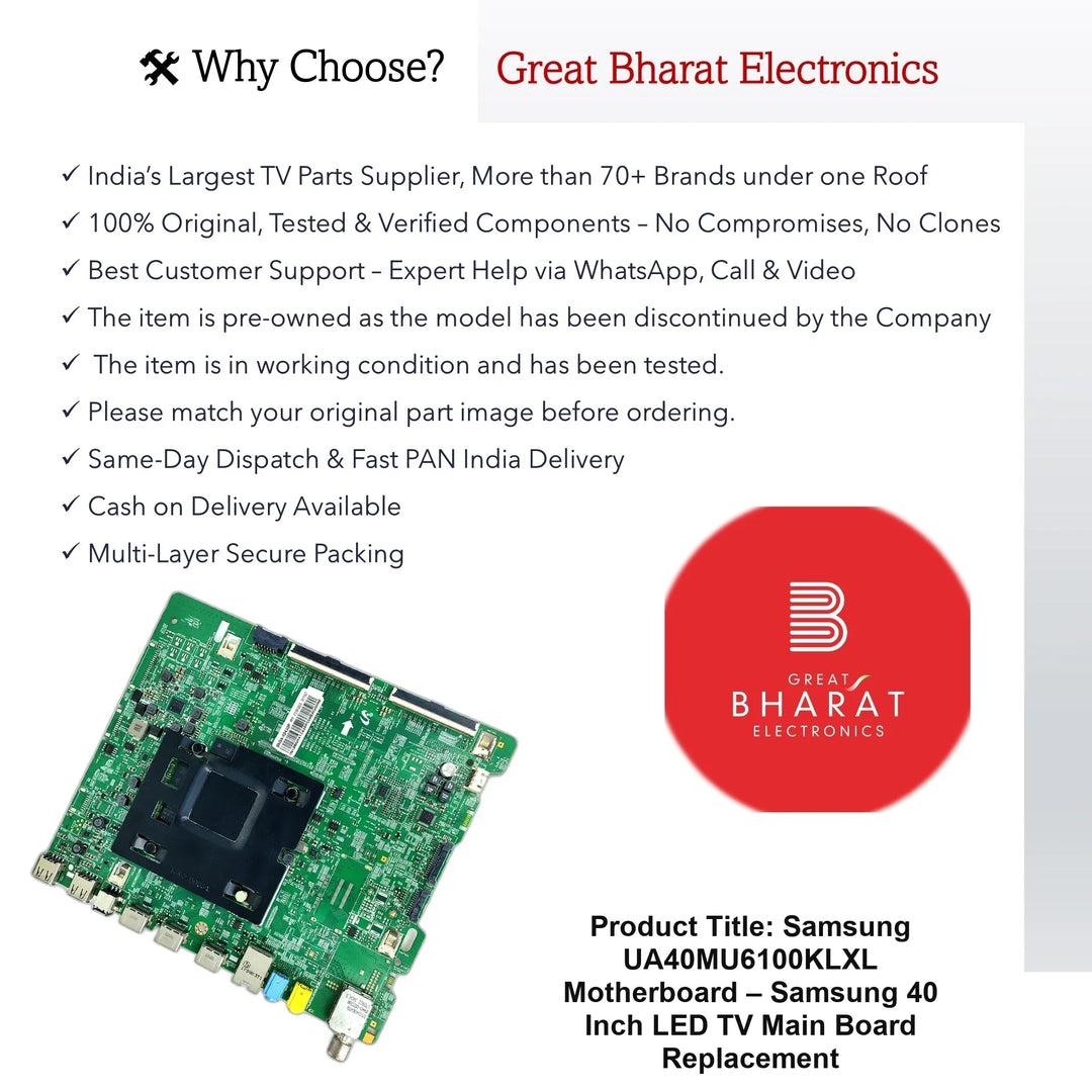 Samsung UA40MU6100KLXL Motherboard – Samsung 40 Inch LED TV Main Board Replacement - Great Bharat Electronics